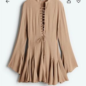 H&M Limited Edition Tan Lace-Up Flared Dress. NWT. XS